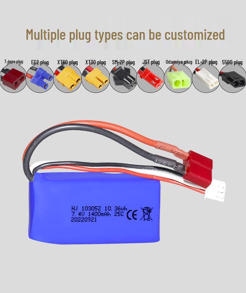 7.4V 1400mAh High-Discharge Lithium Battery Pack for A969/A979/K929 High-Speed RC Cars