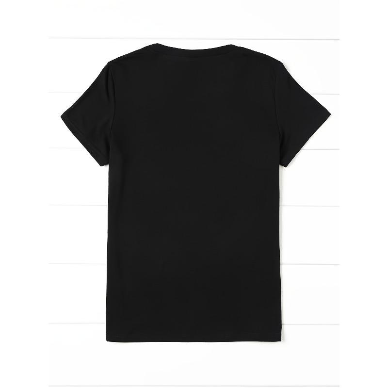 Womens Red Rose Butterfly Print Round Neck Short Sleeve T Shirt Polyester Breathable Comfort Machine Washable Short Length Casual Office Spring