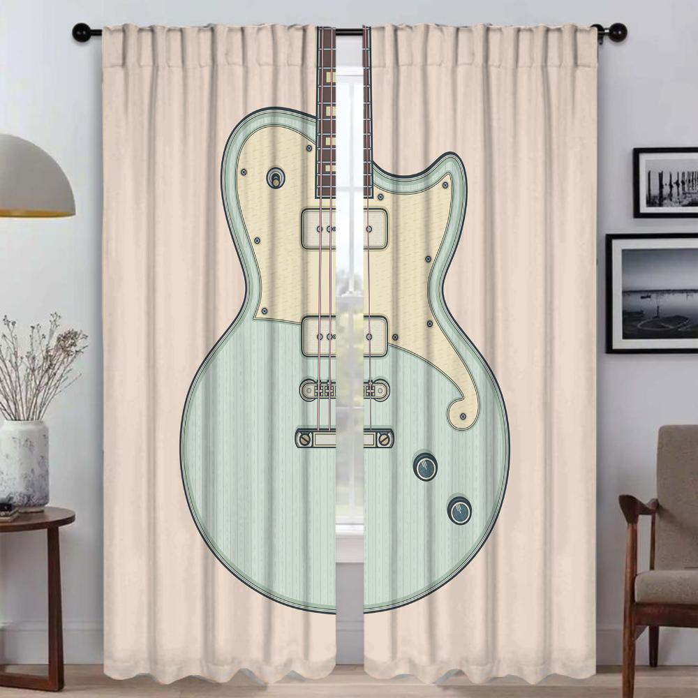 Partition Guitar Pattern Curtains Camera Tulle Bedroom Child Room Shades Window Curtain Living Kitchen Light Blocking Polyester Ideal For Master