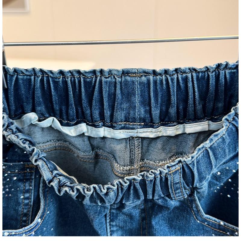 DIMANAF 2026 Autumn New Plus Size Women Denim Skirt Elastic Waist A-Line Long Skirt Fashion Lady Bottoms Beading Blue
