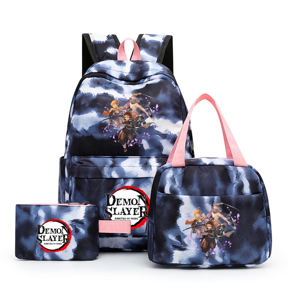 3Pcs/set Anime Demon Slayer Printed Backpack with Lunch bag Pencil Case for Teenager Bookbag Girl Boy Travel Bag Gift