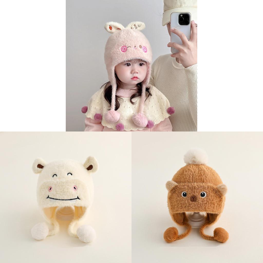 Baby Plush Hat For Girls With Cartoon Design And Warmth For Winter Comfort