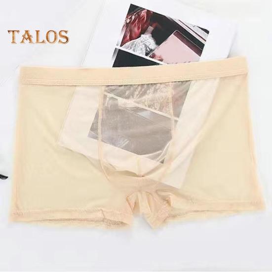 Men Boxer Underwear Summer Ultra Thin Perspective Mesh Yarn Shorts Briefs Mid-rise U-Convex Sexy Panties