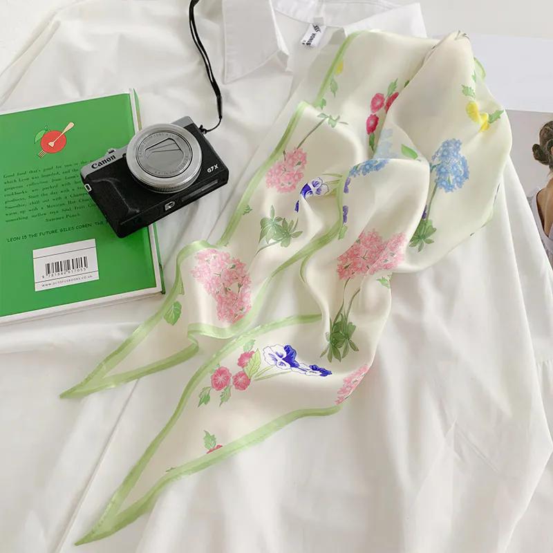 WTEMPO Retro Elegant Fashion Women's Flower Printed Soft Thin Silk Scarves Spring Summer Versatile Casual Outdoor Sunscreen Scarves
