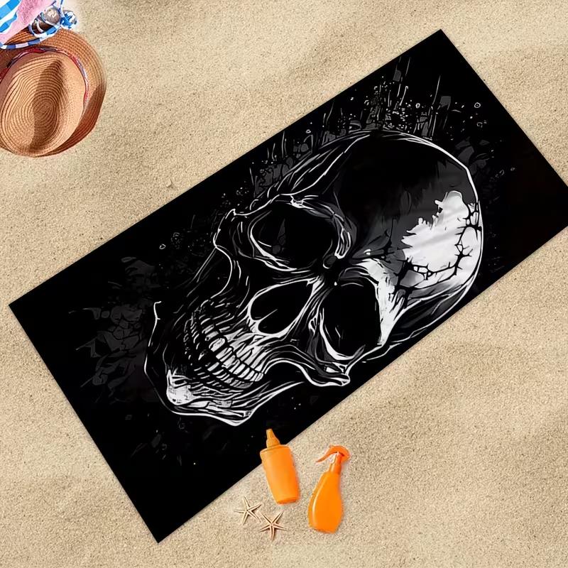 Dunkles Totenkopf-Kunst Strandtuch Weich Sandresistent Schnelltrocknendes Handtuch für Sommerstrand Pool Urlaub