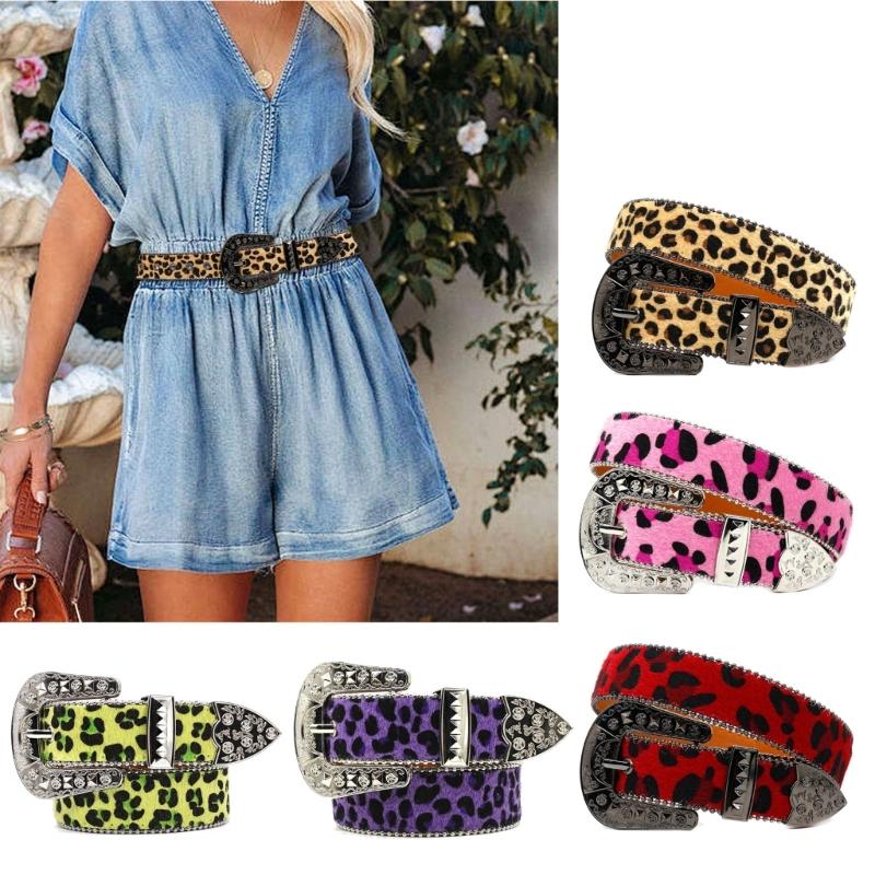 Metal Buckle Belt for Women Stylish Leopard Belt for Jeans Dress Eye Catching Waiststrap Date Night Formal Waiststrap