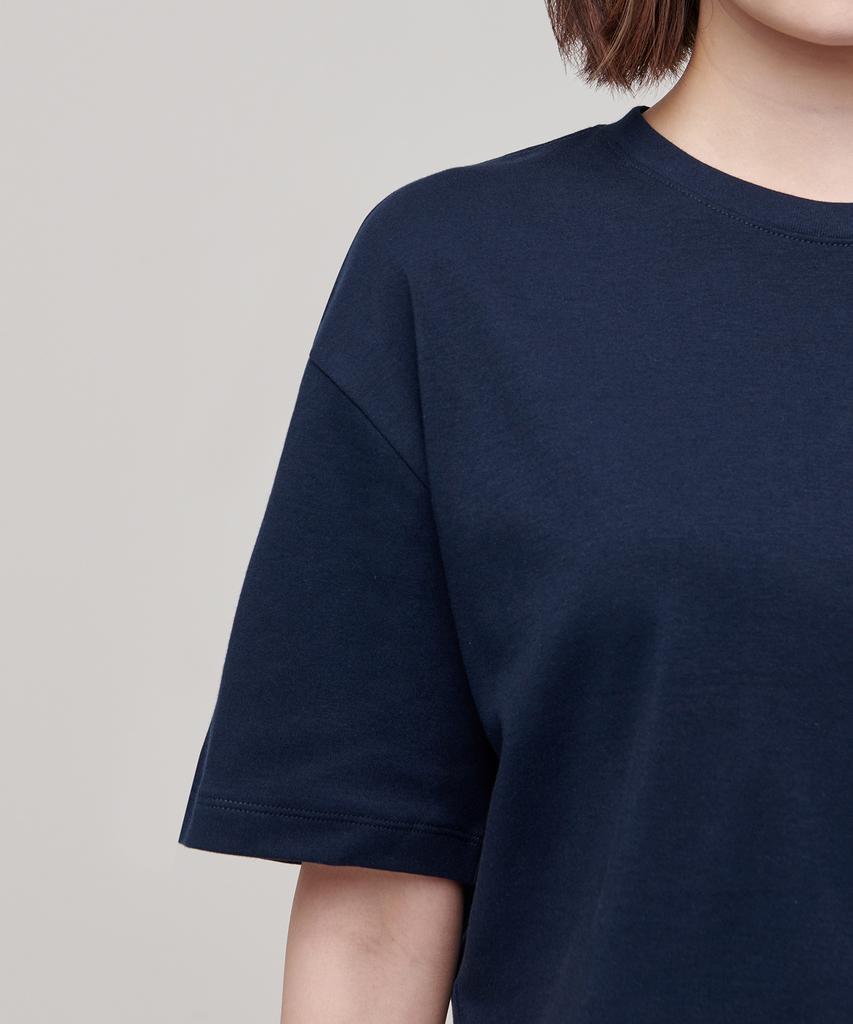 MUSINSA STANDARD WOMAN Women'S Relaxed Fit Crew Neck Crop T-Shirt [Navy]