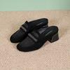 Women's Half Slippers Single Shoes Women's Mesh Yarn Flat Bottom Hollow Soft Leather Breathable Bag Head Rhinestone Matte