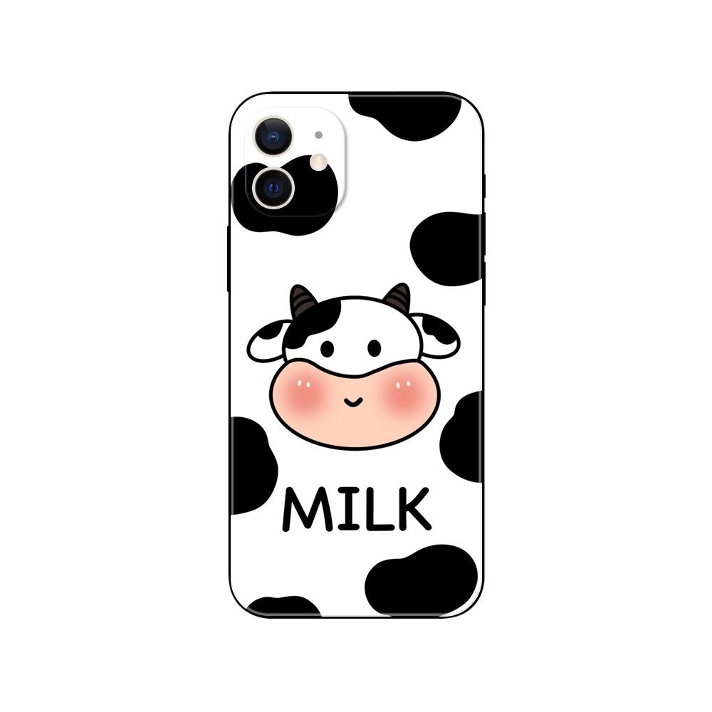 Süße gesprenkelte Milchkuh-Telefonhülle für iPhone 5 5s 2020se 6 6s 7 8 plus x 10 XR XS 11 12 13 mini pro MAX schwarze TPU-Rückseite
