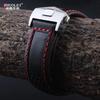 19mm 20mm 22m Cowhide Watchband For TAG Heuer Calera Monaco F1 Black Red Men Genuine Leather Strap Metal Folding Buckle Bracelet