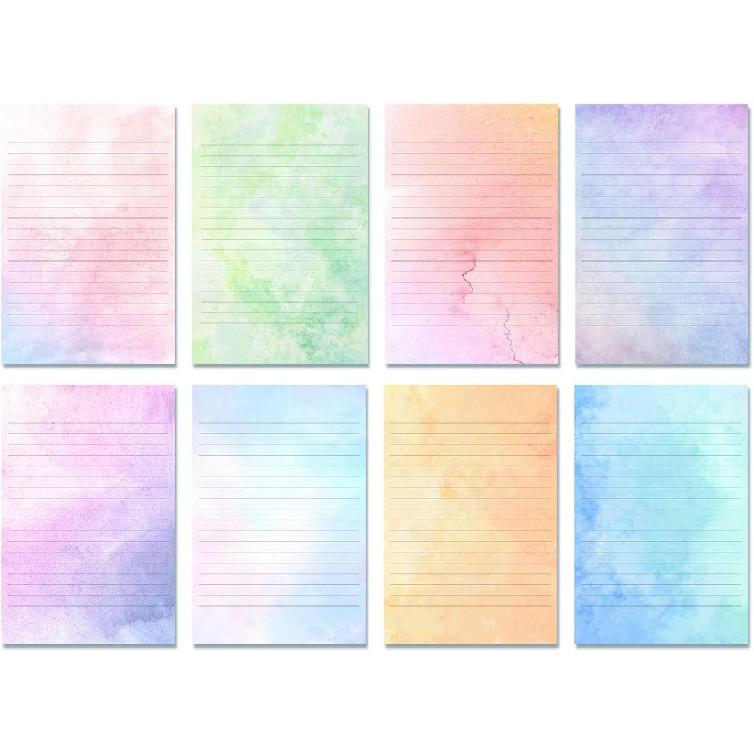 72 Pieces Stationery Set with Envelopes (48 Lined Watercolor Sheets + 24 Matching Envelopes), 8 Unique Designs, 5.5 x 8.25 inch Double Sided Printing