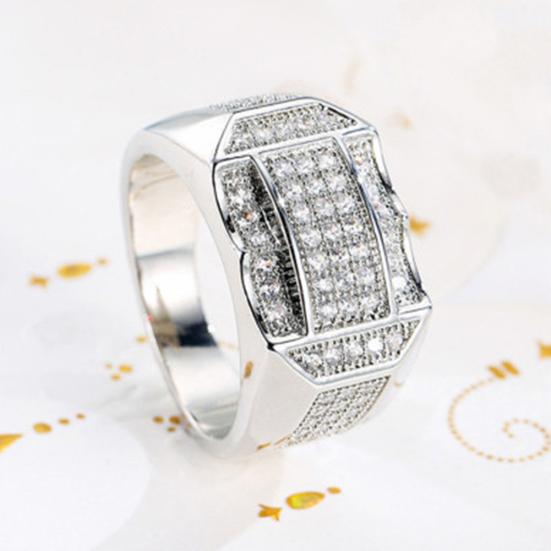 Anello Geometrico da Dito da Uomo con Strass Intarsiati, Gioiello per Matrimonio, Festa, Regalo