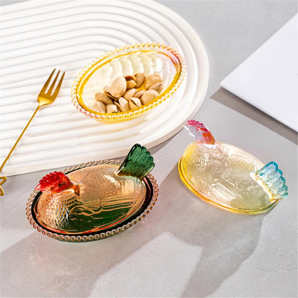 Glass Crystal Hen-Shape Candy Dishes Creative Chicken Fruit Bowl with Lid Table Decoration Dessert Plate Home Decors