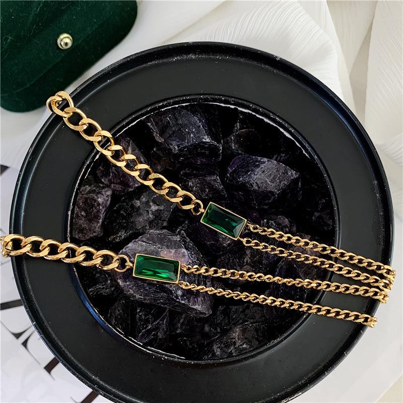 Emerald Gemstone Double Layer Choker Necklace