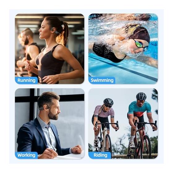 Tayogo Bone Conduction Earphones, Bluetooth 5.4 with Microphone, IPX8 Completely Waterproof, Wireless, Open Ear, 32GB Built-in Storage, Swimming
