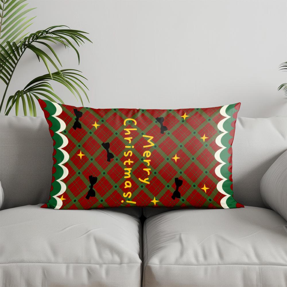 Home Decor Christmas Red Pillow with Ornaments Suitable For Sofa Bedroom Car Pillow Cover Cushion Rectangular Back Cushion