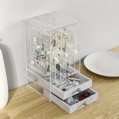1 Stück mehrstufiger transparenter Schmuck-Organizer mit 3 Hängeplatten und 2 Schubladen für Halsketten, Ohrringe, Armbänder, Ringe und Schmuck
