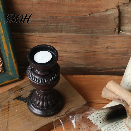 Oil Lamp Candle Holder Miniature Kerosene Resin Holder, Retro Figurine with Smoked Softly Diffused Candlelight Glass Shade & Carved Base, Tabletop