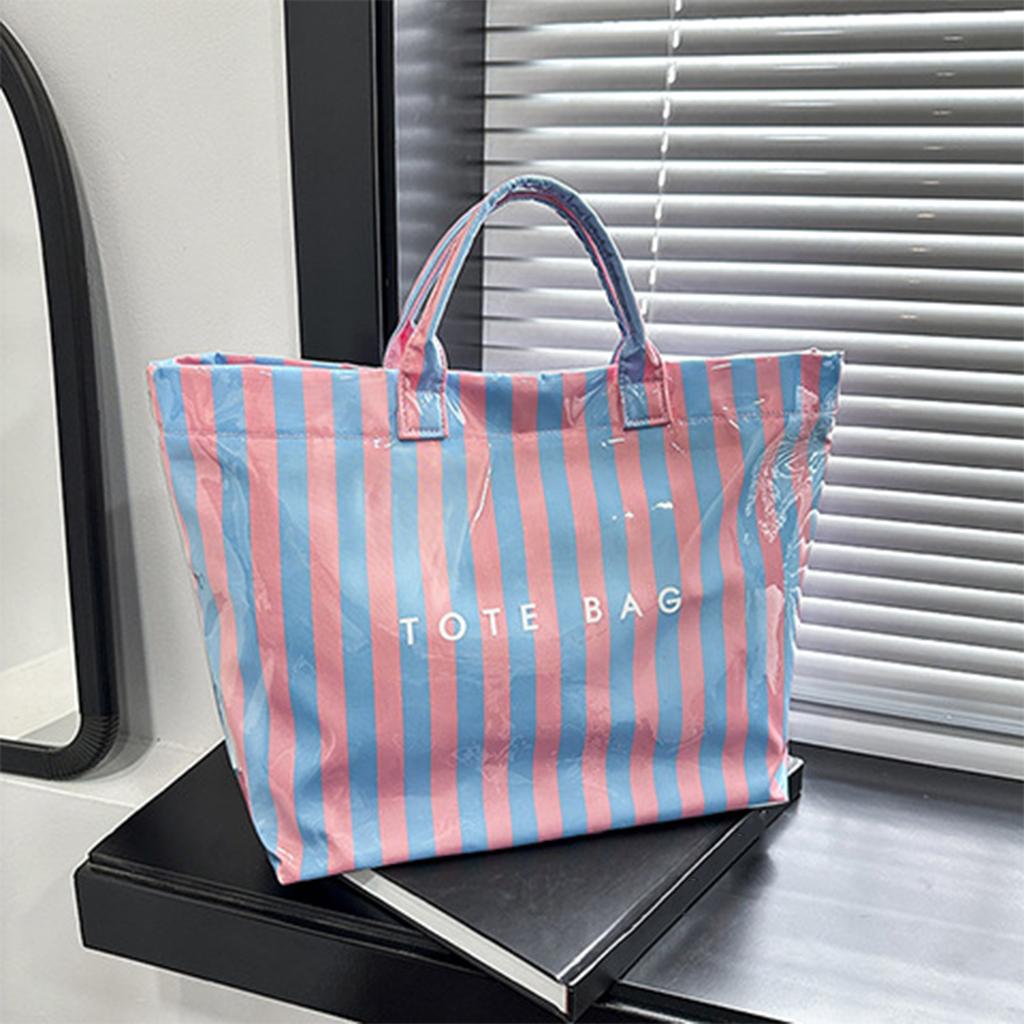 Gestreifte Damen-Einkaufstasche, Handtasche, geräumige Tragetasche