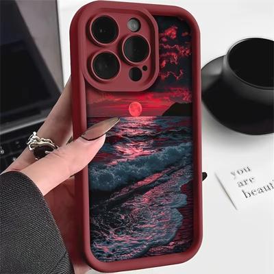Roter Sonnenuntergang Strand Wellenmuster Handyhülle Für iPhone 17 16 15 14 13 12 11 Pro Max 17 Air 16E XS X XR 7 8 Plus Stoßfeste Hülle