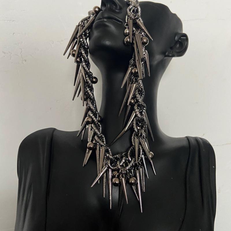 Trendy Rivet Bead Tassel Patchwork Necklace: Cool Hip Hop Punk Style