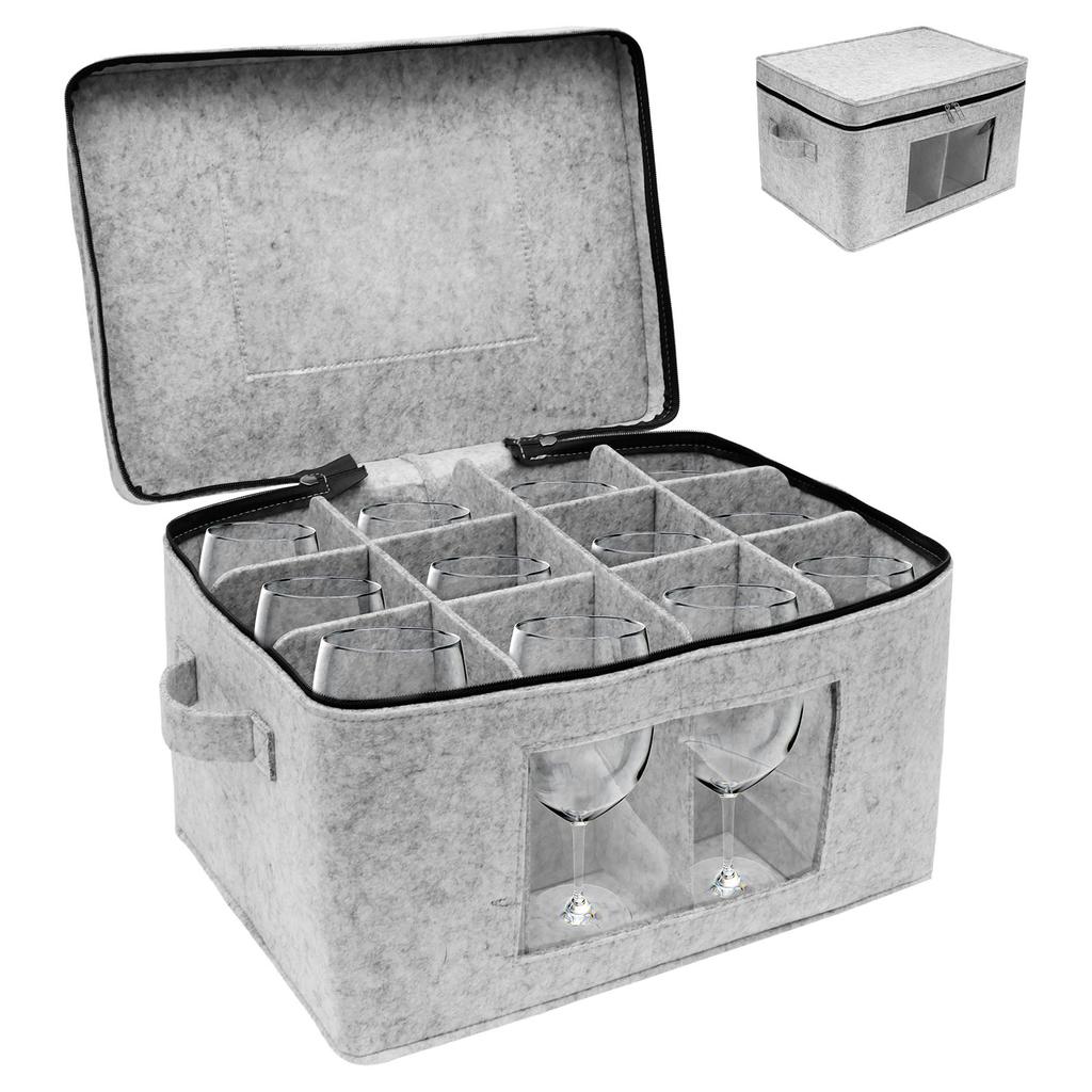 12-Grid Wine Glass Box Foldable Portable Stackable Felt Wine Cup Organizer Holds for Mug Tea Cup Small Ceramic Piece