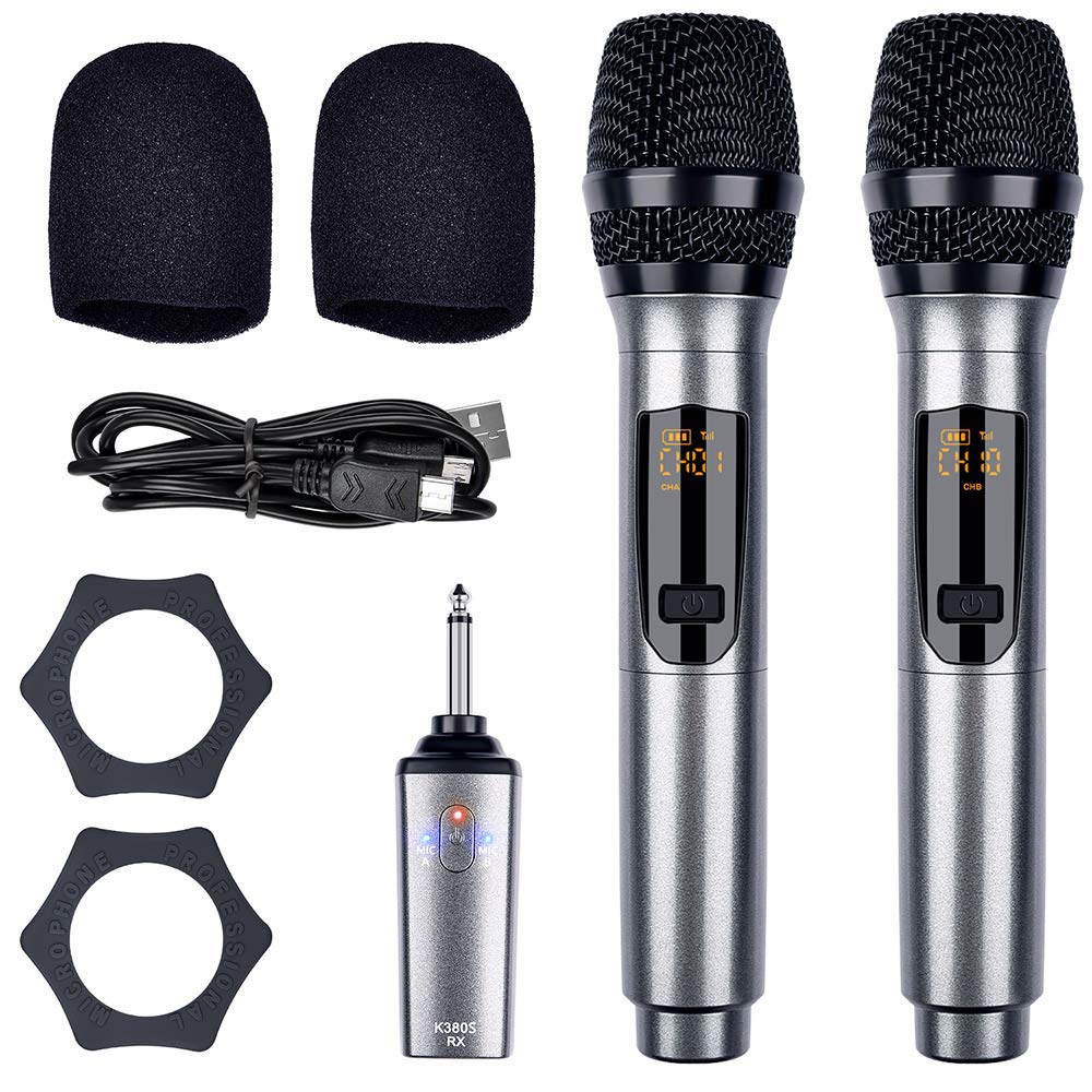 LEKATO Dobíjecí bezdrátový dynamický mikrofon, UHF ruční mikrofon s mini přijímačem, Ideální pro schůzky, karaoke a domácí večírky [Sada