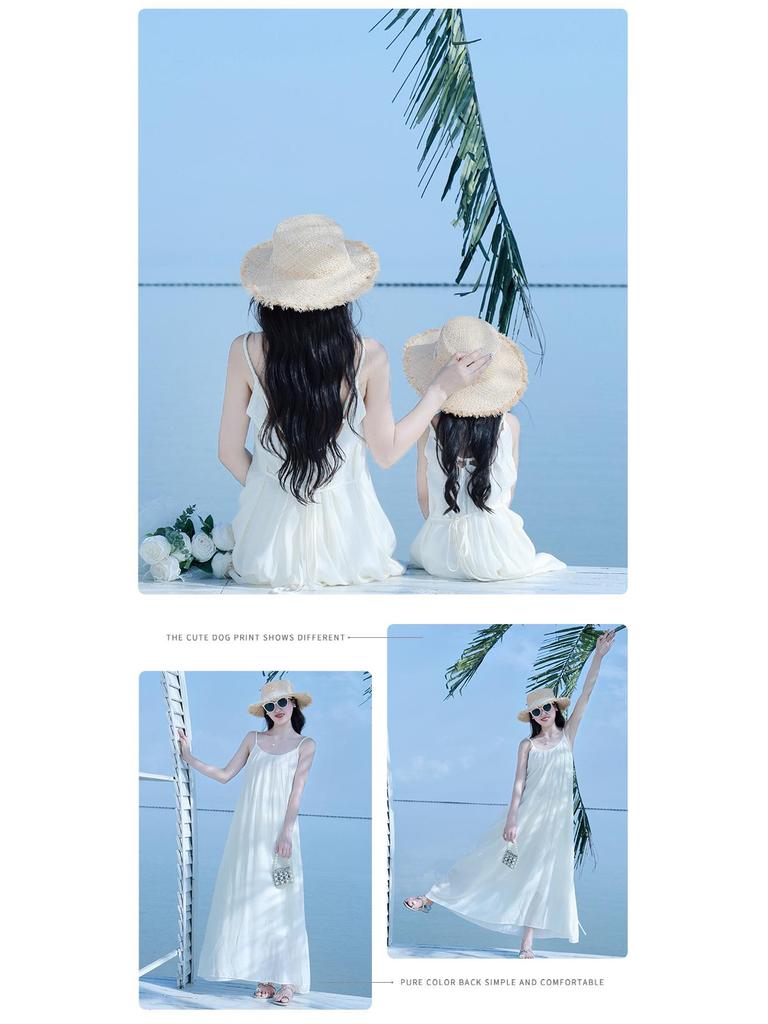 Dopamine Mother-Daughter Chiffon Beach Dress for Summer Seaside Vacation in Hainan Sanya