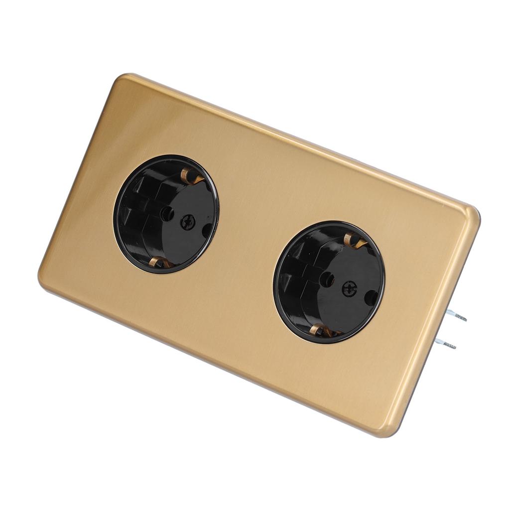 German Style Double Plug Socket Wire Drawing Stainless Steel Panel Double Plug Socket 250V 16A