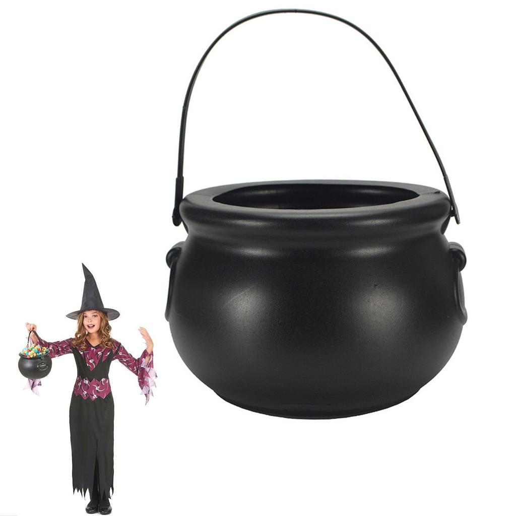 Candy Cauldron Halloween Bucket Witch Basket Plastic Treat Black Pot Bowl Kettle Trick Pumpkin Holder Or Goodie Photo Costume