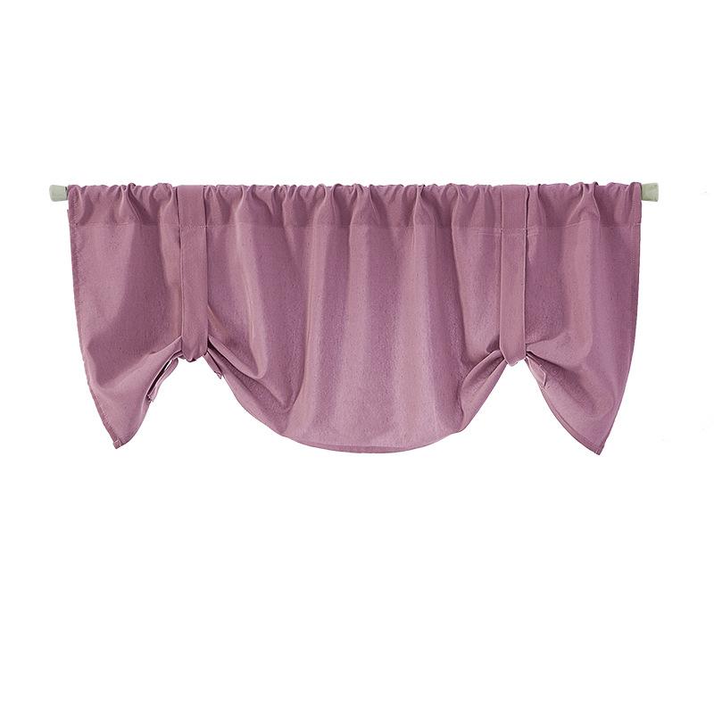 Pastoral style solid color polyester cotton small short curtain finished product, through rod curtain