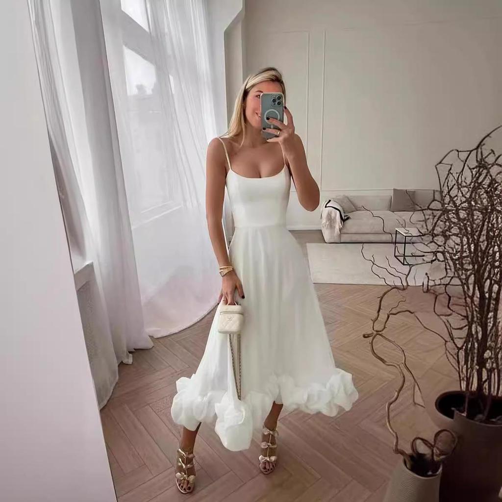 Women's Summer Pleated Suspender Dress - European & American Style Long Skirt