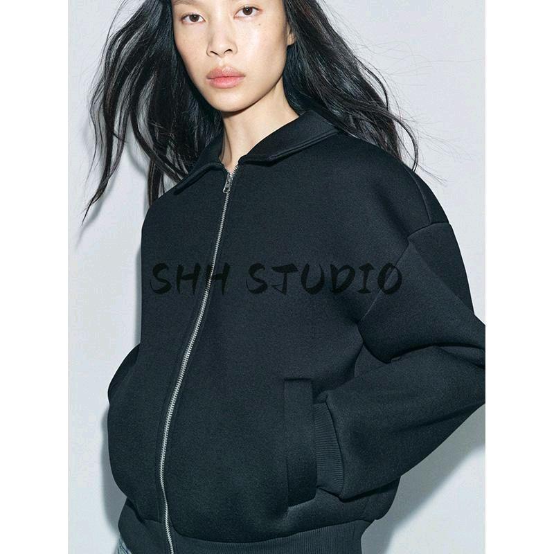Spring New Women's Clothing French Style Retro Wetsuit Fabric Effect Pilot Jacket Outwear 1529154