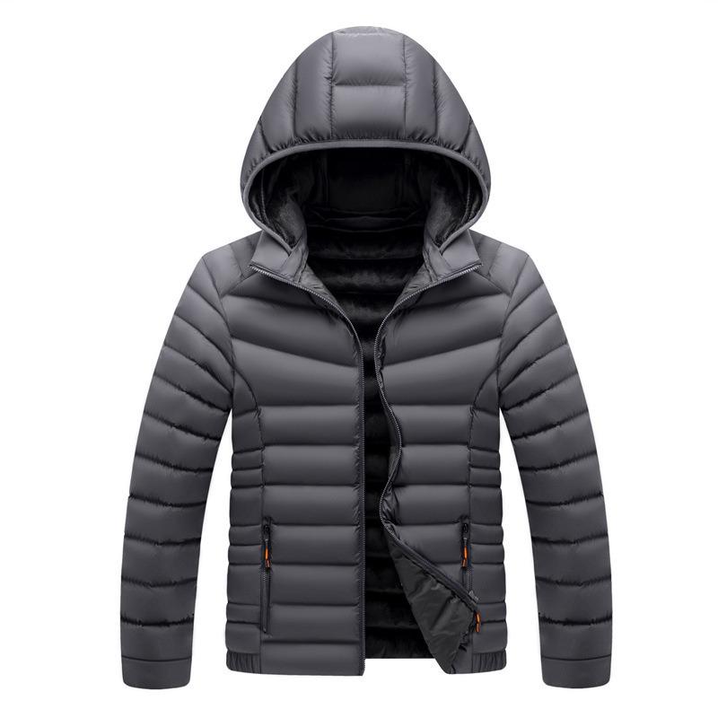 New Autumn and Winter Medium and Short Medium Hooded Fleece Thickened Business Men's Large Size Cotton-padded Coat