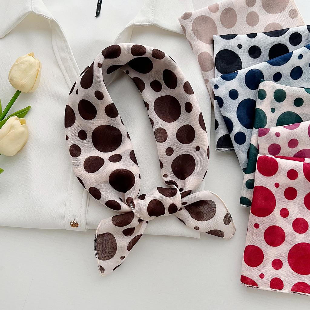 New polka dot cotton and linen small square scarf headscarf spring and autumn women's versatile neck small scarf summer thin scarf