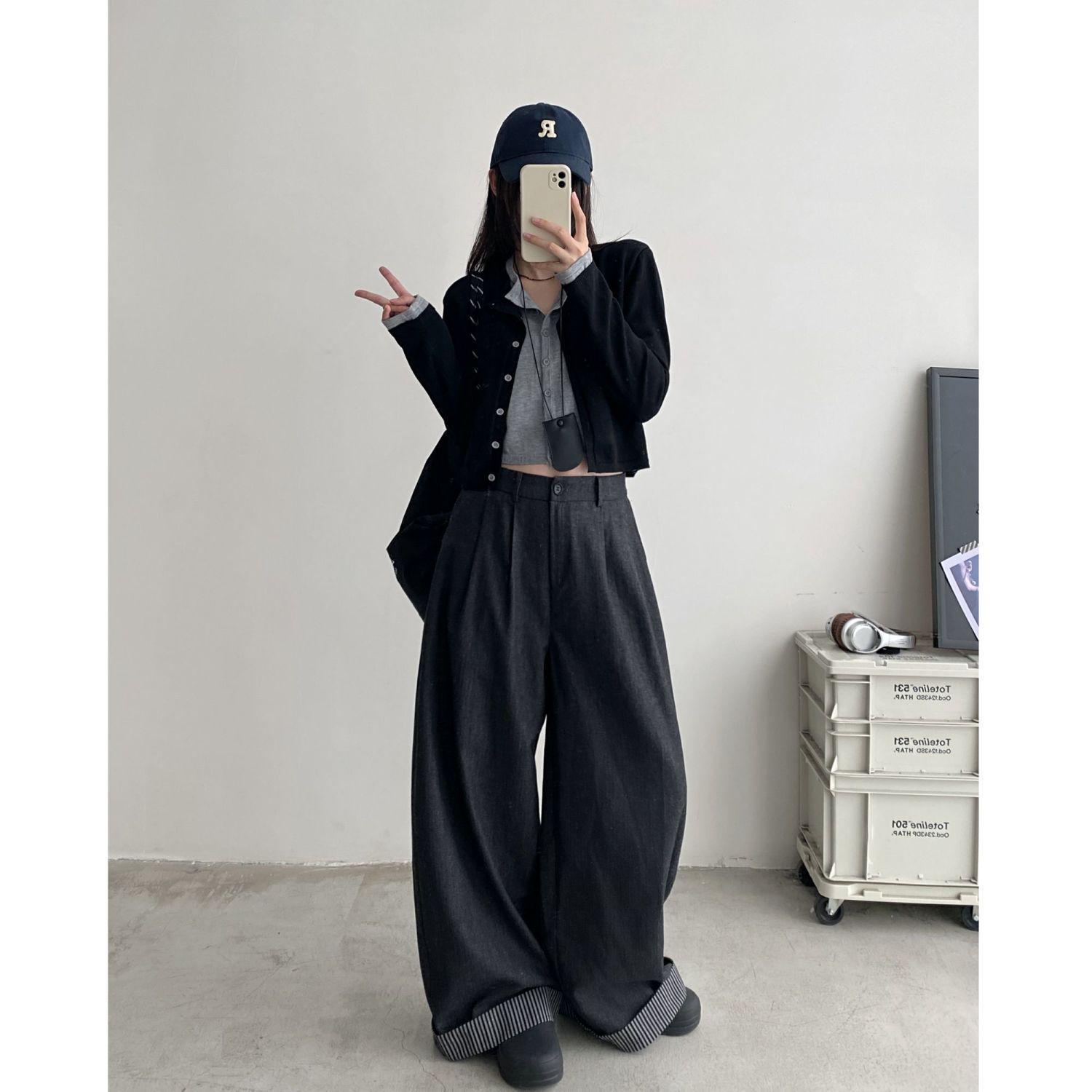 

Women s High-Waisted Wide-Leg Jeans: Loose-Fit, Casual, Floor-Length Trousers for Spring and Autumn S [under 90 jin]