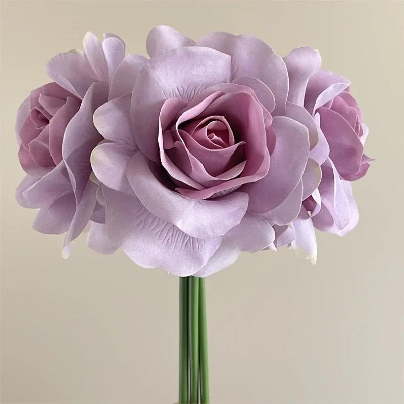 

Artificial Flowers Real Touch 3 Heads Rose Bouquet Wedding Bride Fake Flower Garden Decoration Simulation Corner Rose Floral фіолетовий