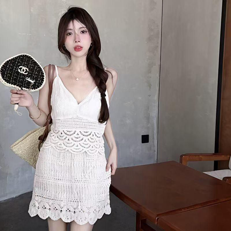 Bohemian Crochet High-Waist Hip-Hugging Midi Skirt for Women