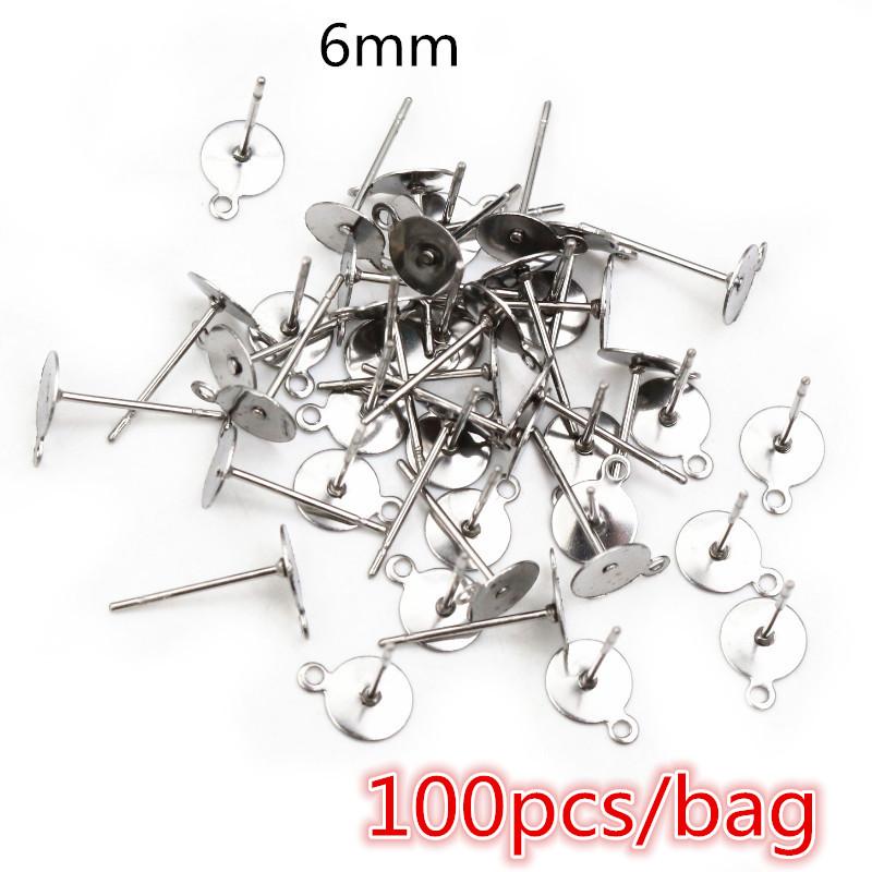 50-100pcs/lot No Fade Stainless Steel Gold Color Blank Earring Stud Fit 4 5 6 8 10 12mm Cabochon Cameo Settings Accessories DIY