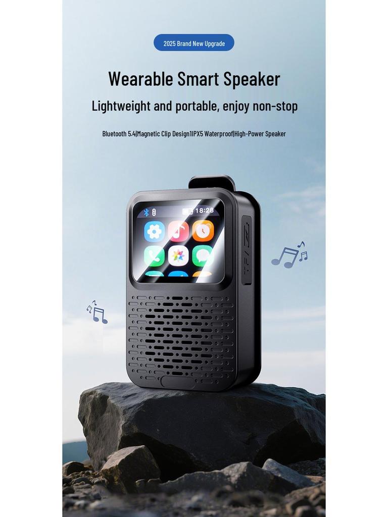 V9 Wearable Smart Speaker: Touchscreen Multifunctional Device with Calendar, Weather, Alarm, Magnetic Back Clip, and HIFI Sound Quality