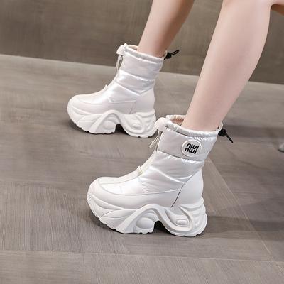 Dicksohlige Samt-Schnee-Stiefel mit innerer Erhöhung, wasserdicht und rutschfest, Winter-Neuheit, thermische Baumwollschuhe, mittel- und hochschaftig