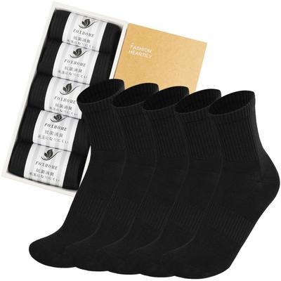 FOXHOME Black Business Combed Sizes Men's Socks, Breathable, Anti-Sweat, Anti-Tear, Anti-Odor, Antibacterial, Anti-Pilling, Cotton, 5-Pair Set,
