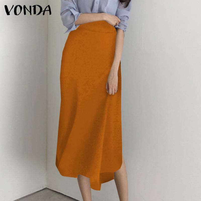 

VONDA весенние женские плиссированные длинные юбки однотонные повседневные тонкие макси-юбки больших размеров