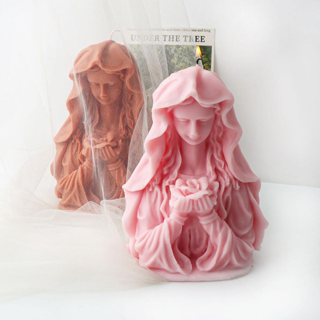 DIY bouquet Virgin Mary candle silicone mold curly hair goddess resin mold Virgin Mary statue sculpture gypsum mold Jesus molds