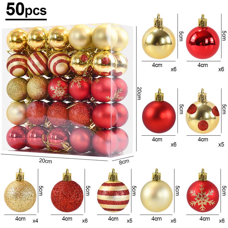 50Pcs/box Red Gold Christmas Balls Ornament Xmas Tree Hanging Pendant 2025 Christmas Decoration for Home 2026 New Year Gifts