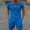 Men's Waffle Collar Color Blocked Short Sleeved Shorts Set