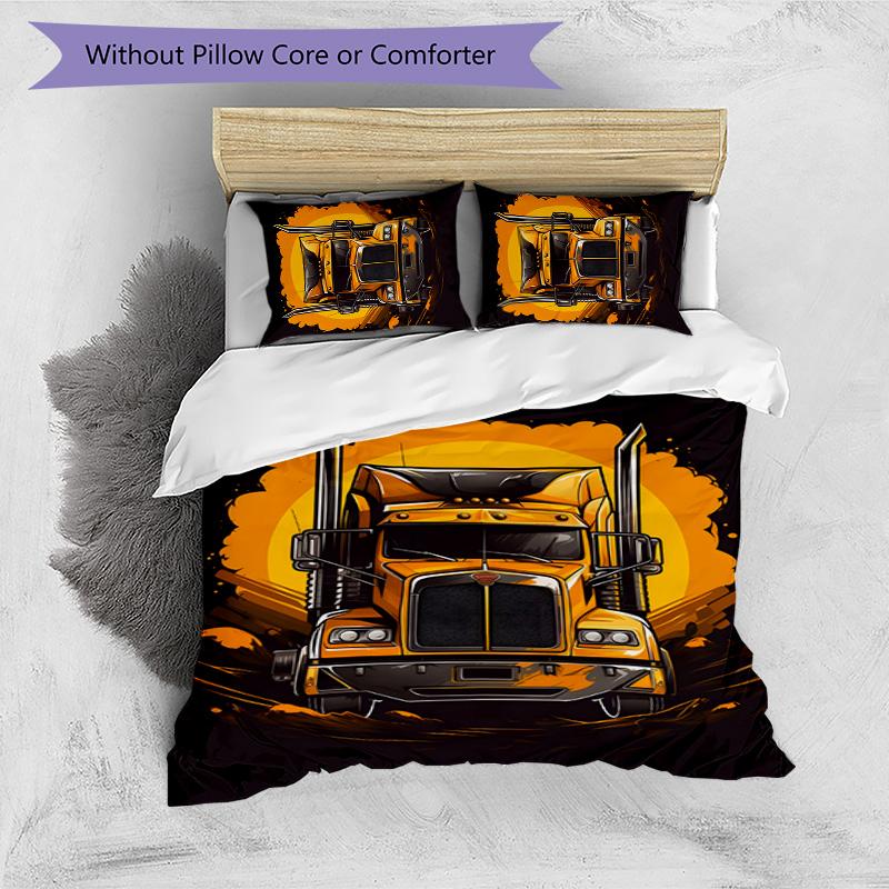 Truck Driver 3pcs Bedding Set Duvet Cover Closure Includes 1 Duvet Cover & 2 Pillowcases for All Seasons Bedroom Home Dorm Decor