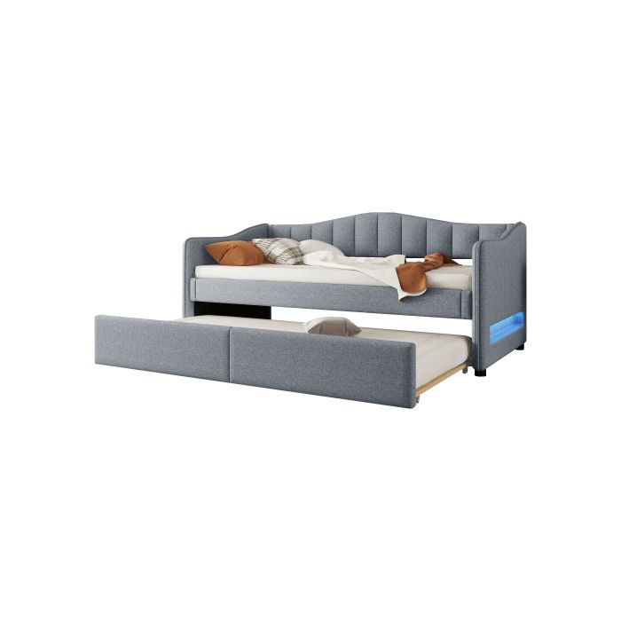 Lit de jour - Design - 90x200 cm - Lin - Éclairage LED - Minimaliste gris