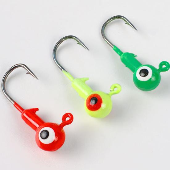 20Pcs 2.5CM/2.5G Colorful Eyes Fishhook Heavy Duty Metal Barbed Round Head Fishing Hook Freshwater Saltwater Bass Fishing Accessories