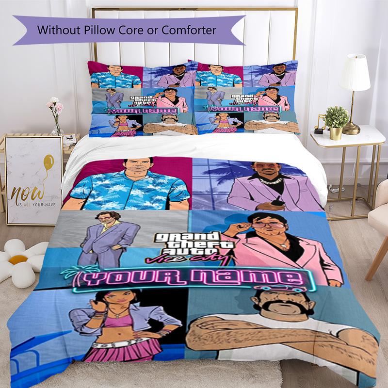 Gta Customize Text Bedding Set Design for Bedrooms Breathable Duvet Cover Bedroom Decor Perfect Gift for Valentine’s Wedding Birthday
